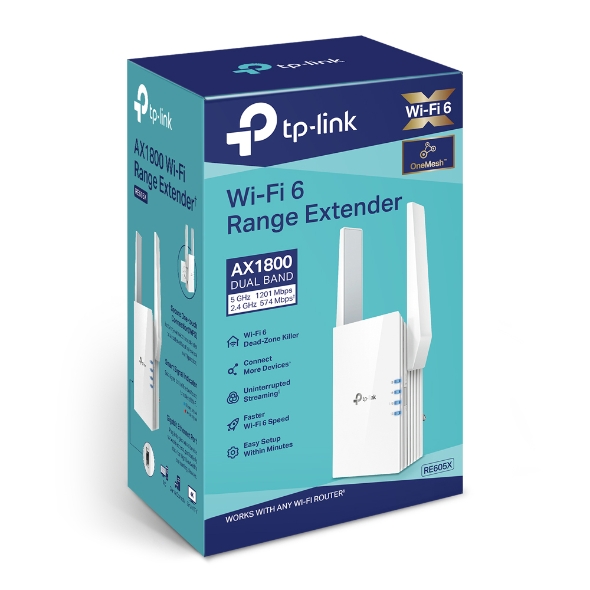  Range Extender: AX1800 WIFI 6 (574+1201) Mbps, 1x Gigabit LAN  